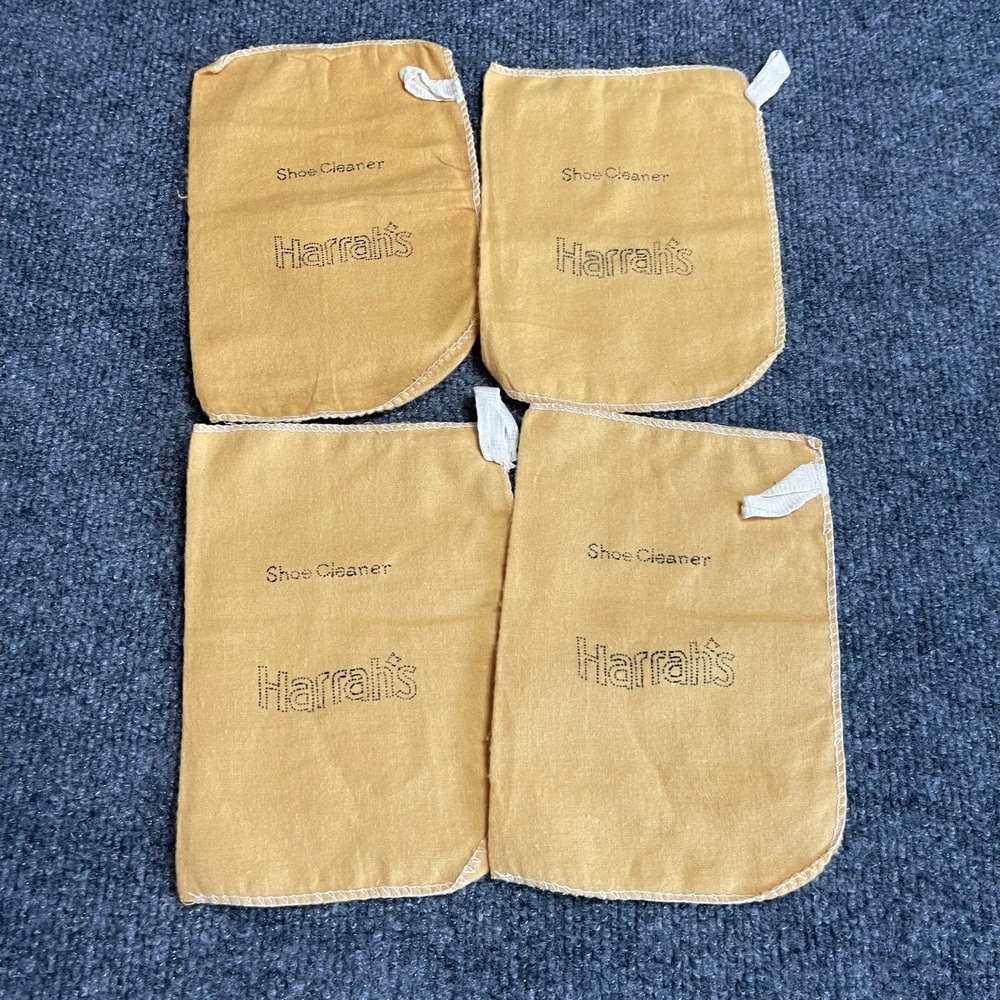 Vintage Harrahs Casino Hotel Shoe Cleaner Mitts Set of 4 Tan Flannel Collectible